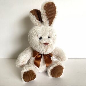 Hug Fun Bunny Rabbit Plush 12” Beige Brown Satin Bow Corduroy Ears Easter Baby